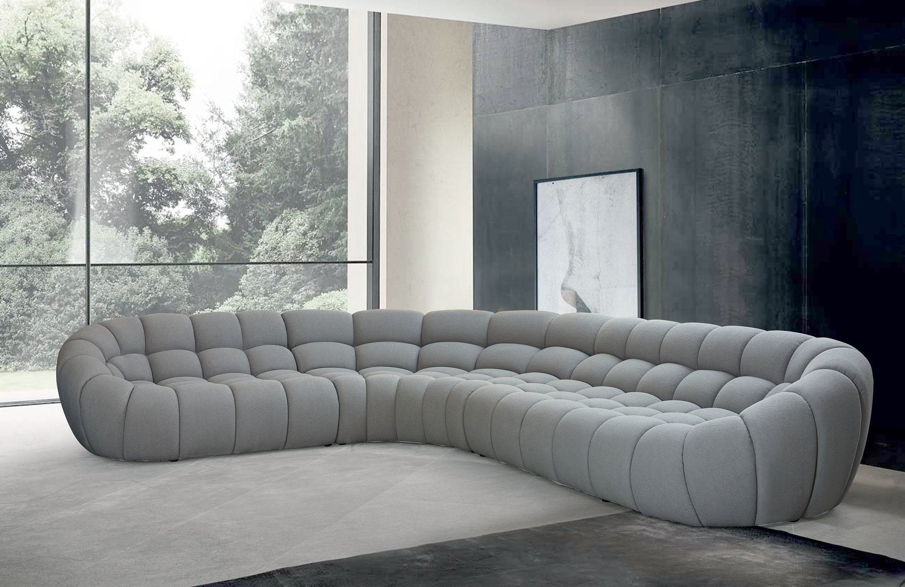 Yolonda - Modern Light Grey Curved Sectional Sofa