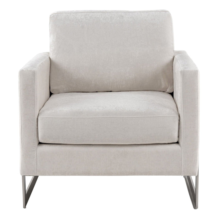Prince - Contemporary Off White Fabric + Silver Accent Chair