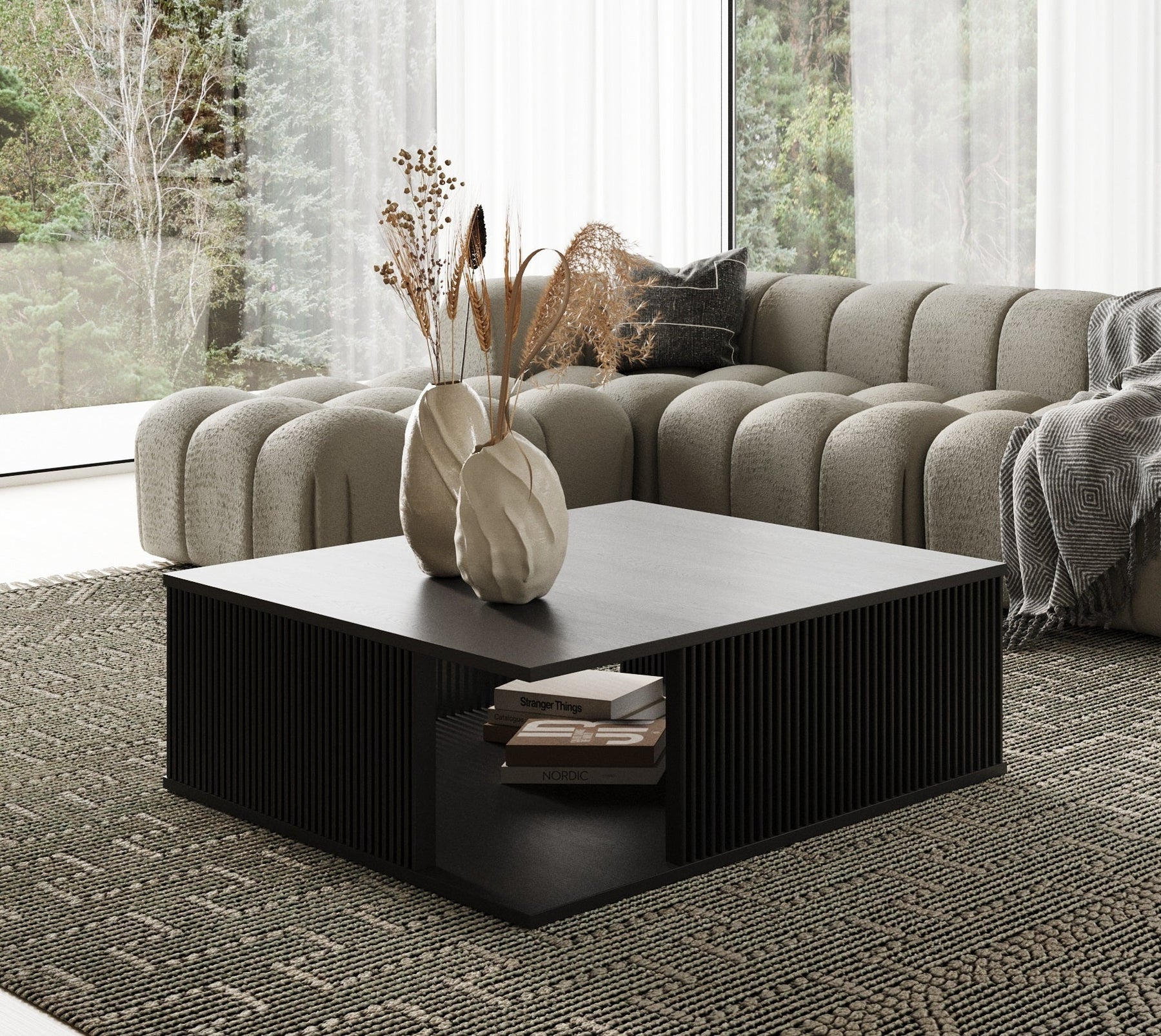 Alpine Modern Mid Century Black Ash Square Coffee Table