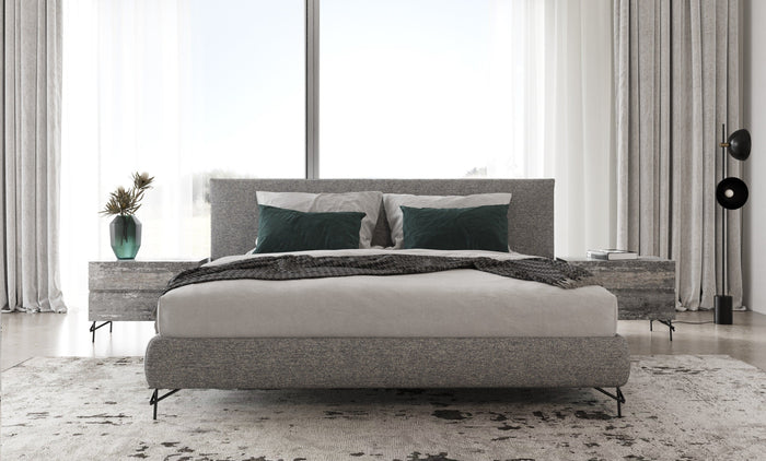 Aria - Italian Modern Multi Grey Bed and Two Nightstands