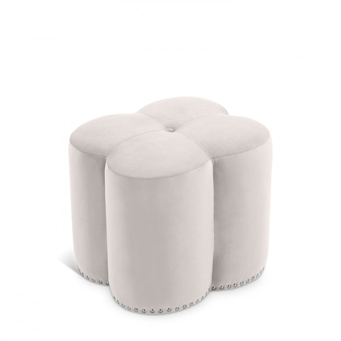 Clover Velvet Upholstered Stool - Cream