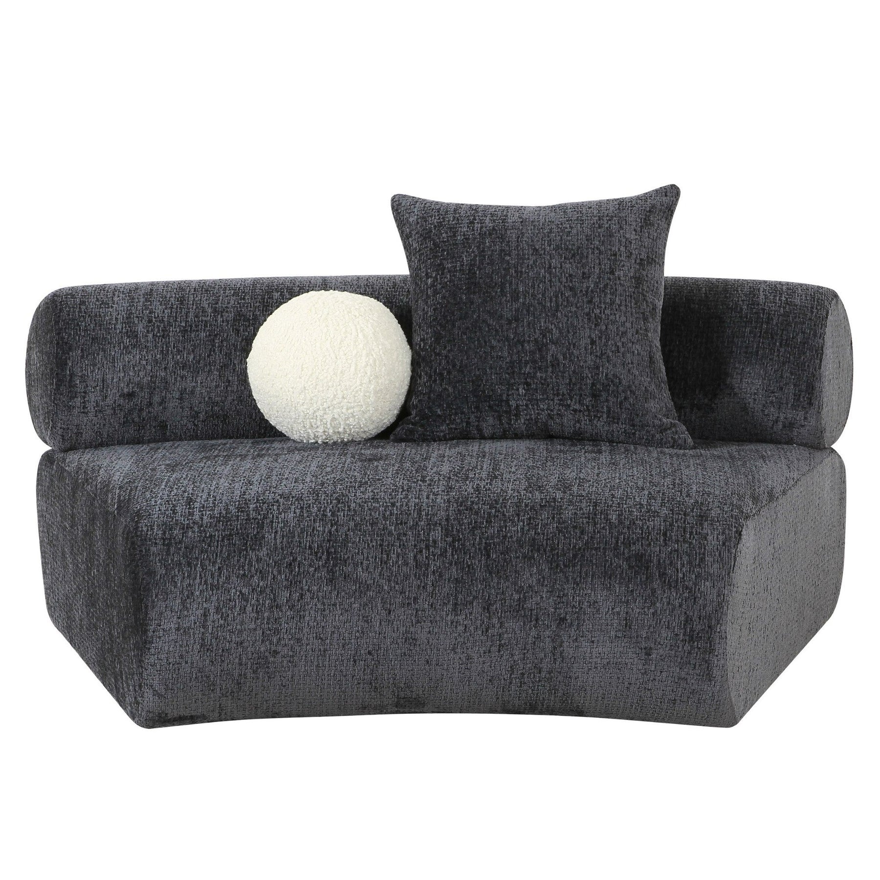 Simpson - Contemporary Dark Grey Fabric Curved Modular Armless Seat with Throw Pillows