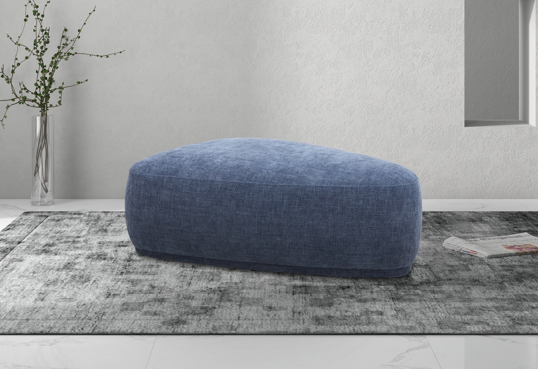 Kinsey - Modern Blue Large River Rock Ottoman