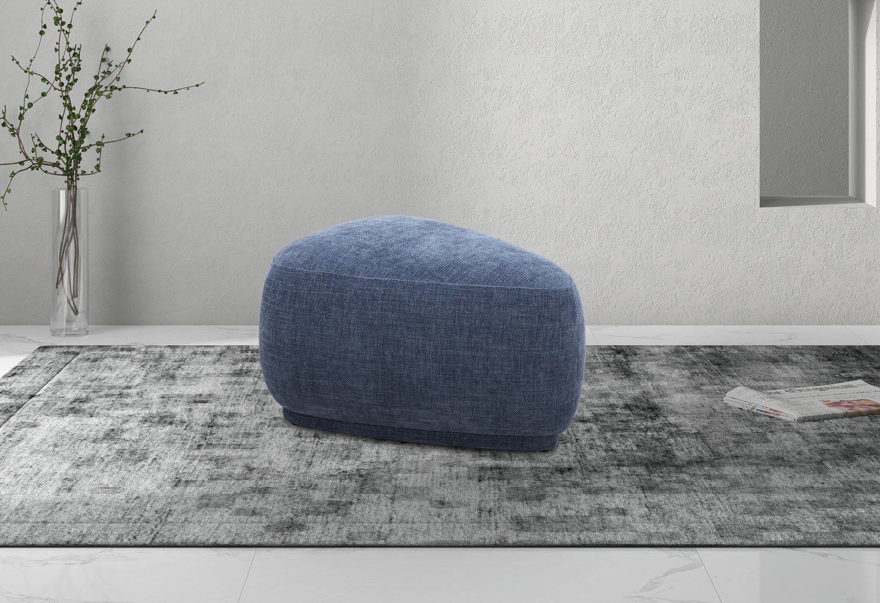 Kinsey - Modern Blue Small River Rock Ottoman