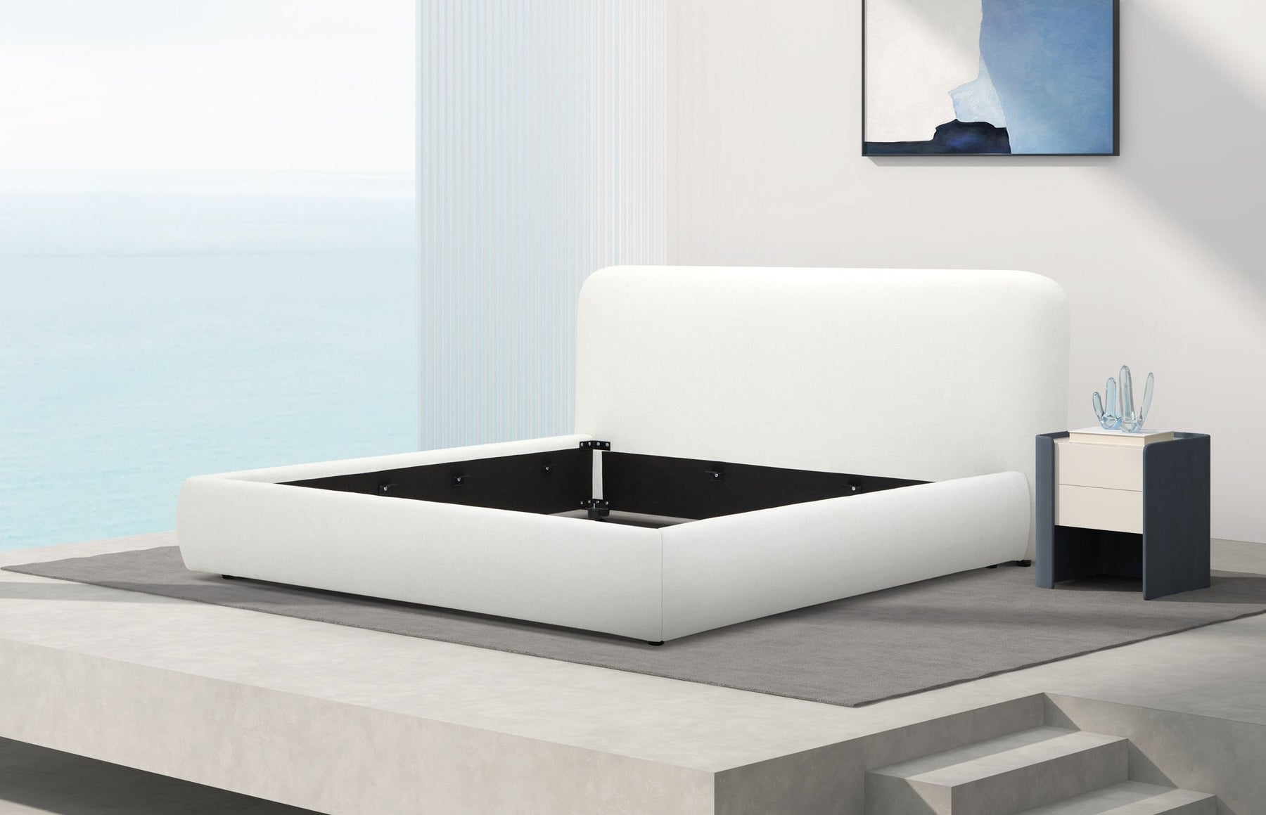 Liam - Modern Ivory Fabric Upholstered Bed