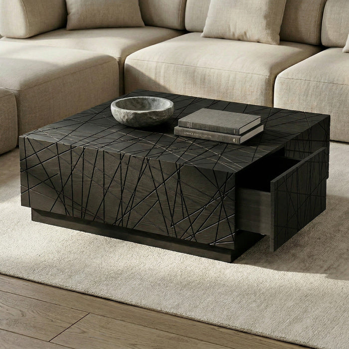 Kenda - Modern Black Oak Square Coffee Table With Storage