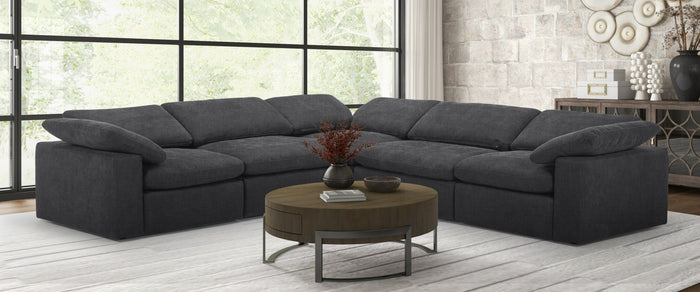 Corinth - Modern Dark Grey Fabric Sectional Sofa with 3 Power Recliners