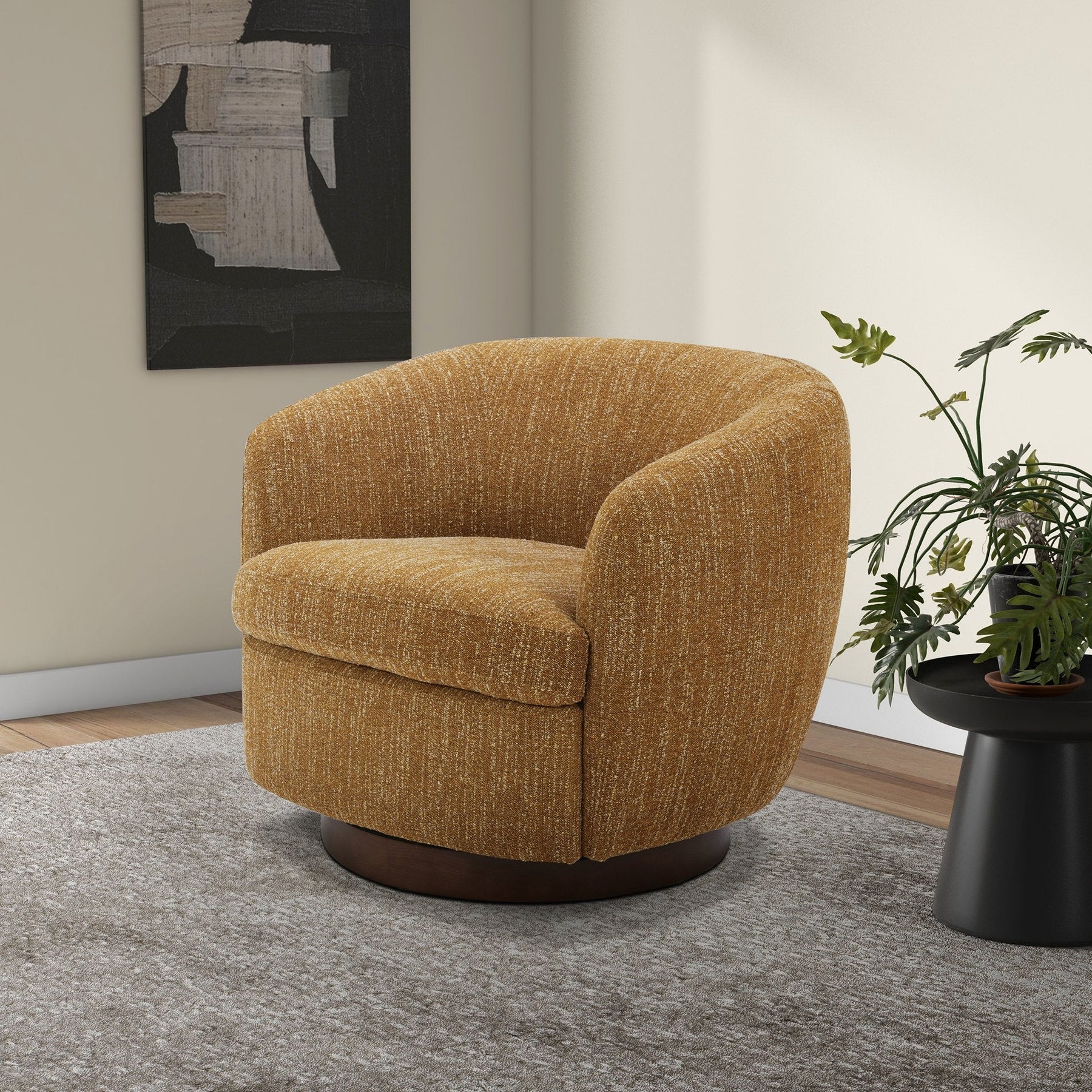 Wendt - Modern Mustard Fabric Swivel Accent Chair