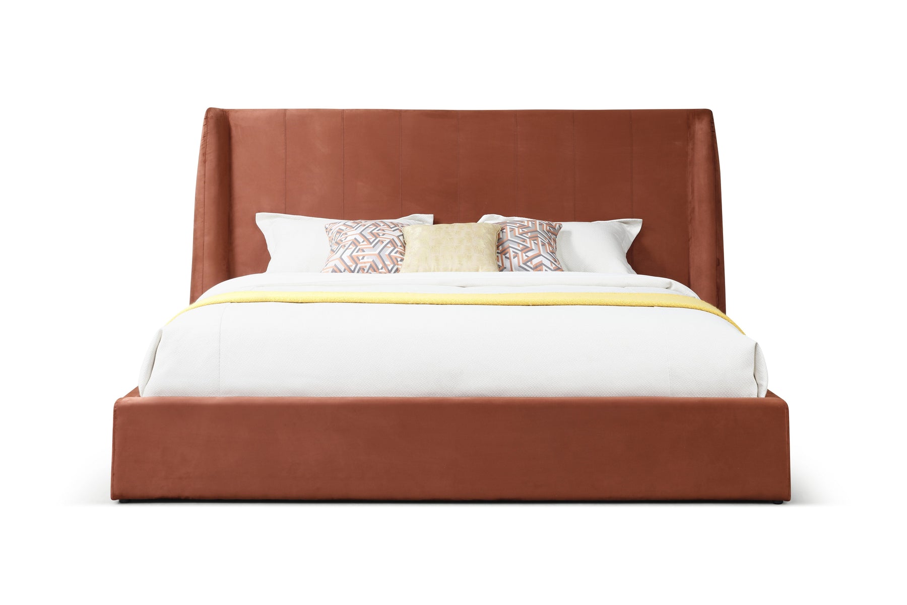 Roma - Modern Burnt Orange Microfiber Upholstered Bed