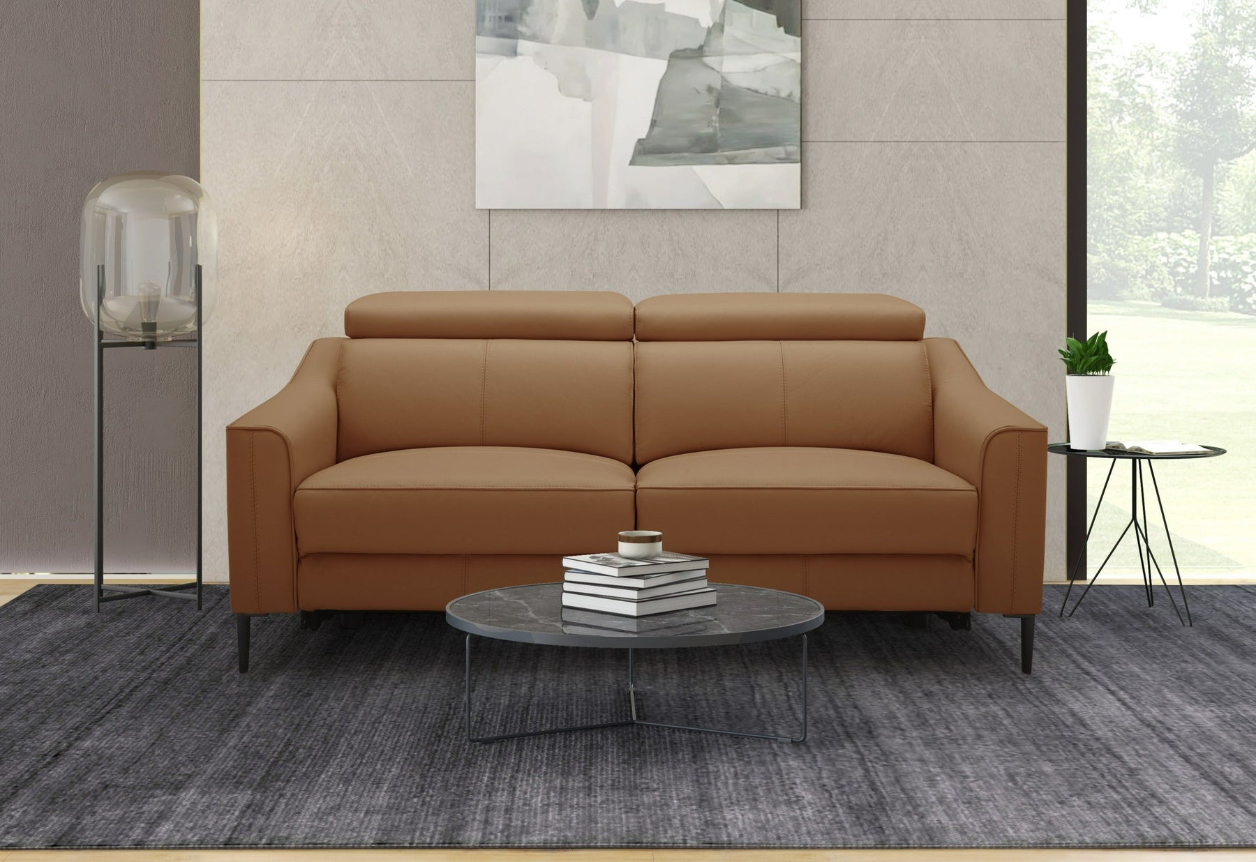 Eden - Modern Camel Leather Sofa With 2 Recliners