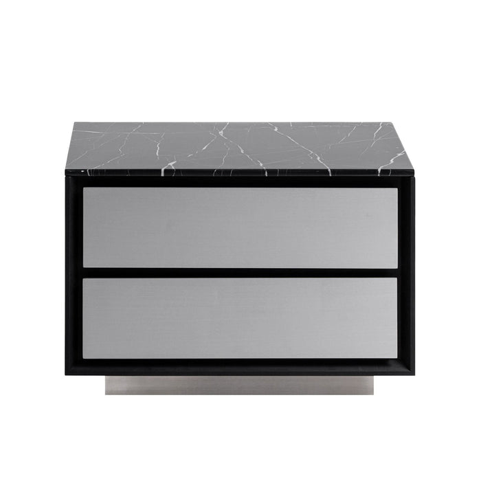 Concord - Modern Black Marble + Black Ash + Aluminum Nightstand