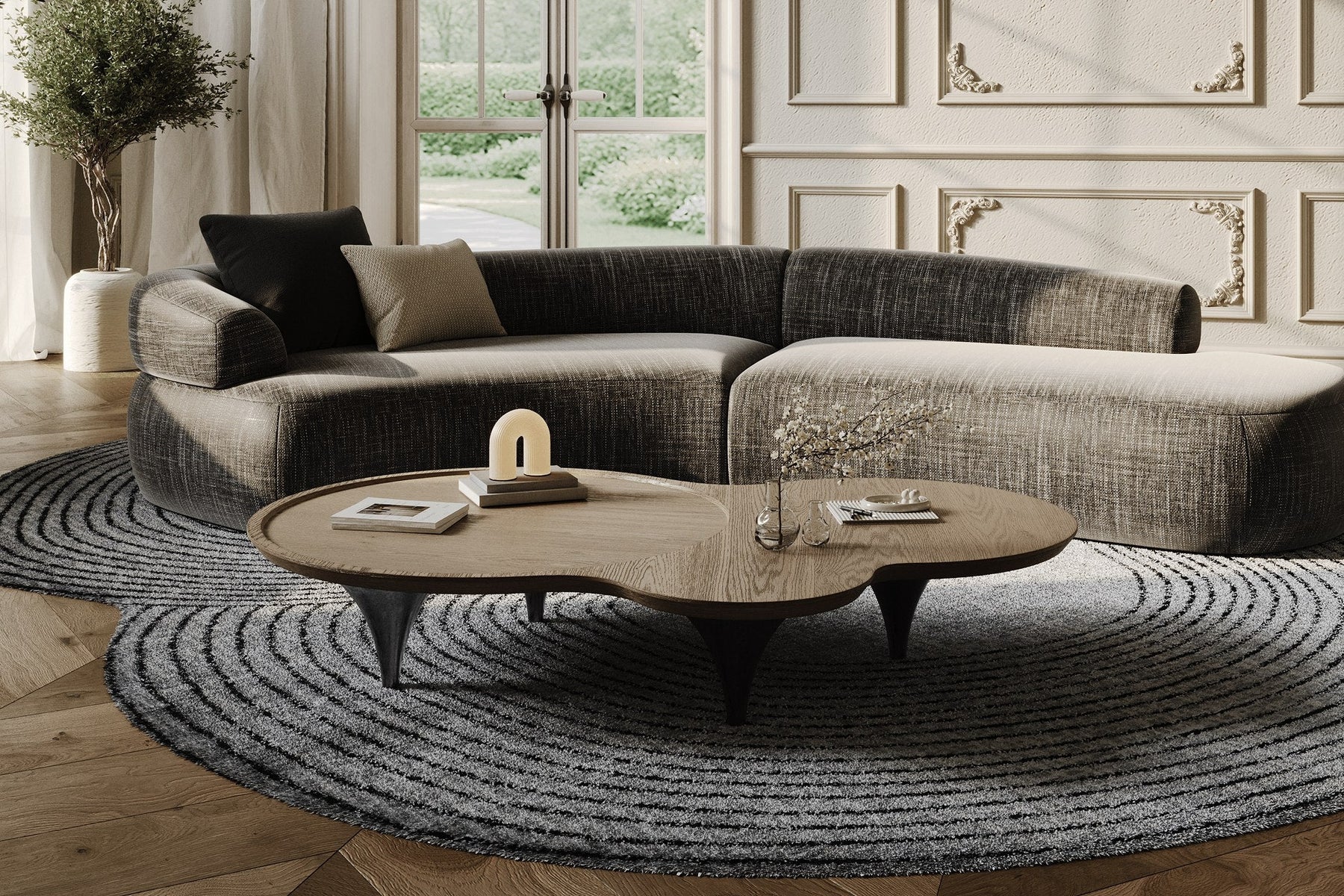 Beulah - Modern Free Form Dark Ash Coffee Table
