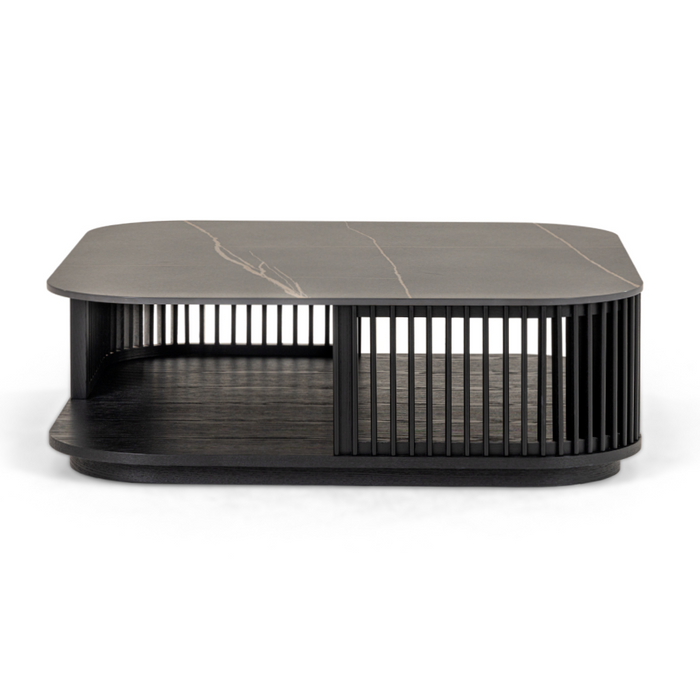 Chip - Modern Black Ceramic + Black Ash Square Coffee Table