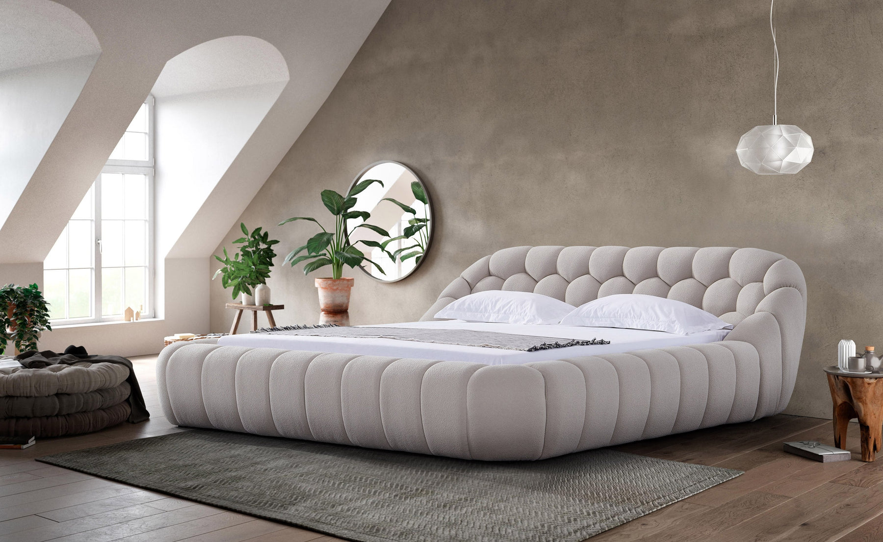 Yolonda - Modern Beige Fabric Bed