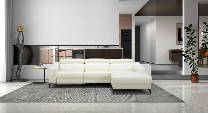 Rampart - Modern L-Shape RAF White Leather Sectional Sofa with 1 Recliner