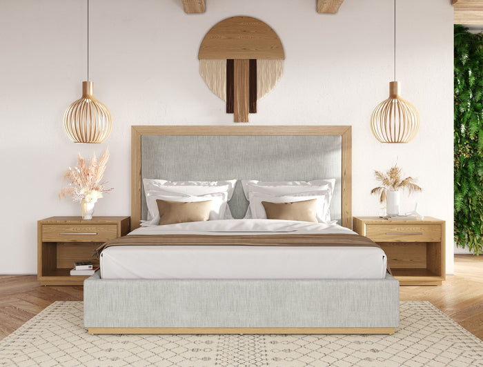 Santa Barbara - Modern Grey Fabric + Natural Bedroom Set