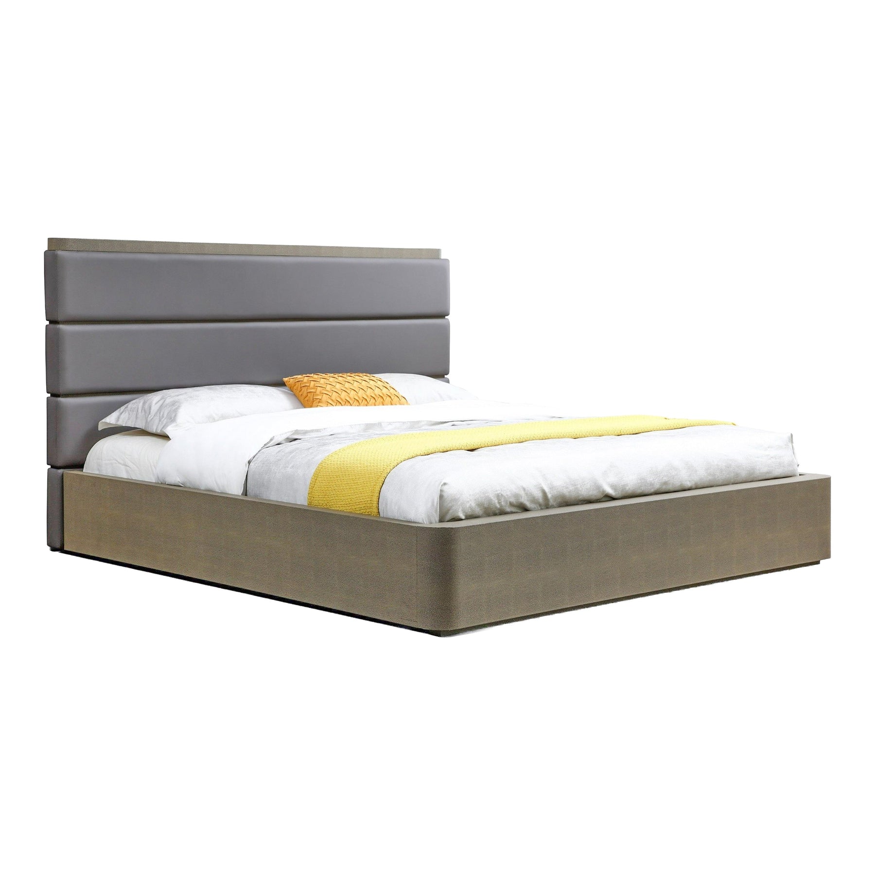 Lois - Modern Grey Leather & Beige Shagreen Bedroom Set