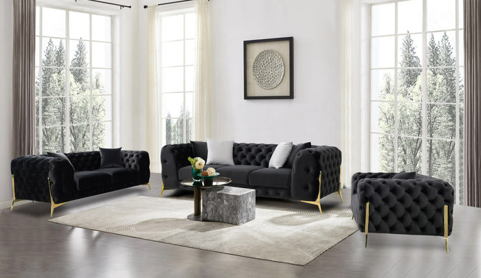 Clarice - Transitional Black Velvet Sofa Set