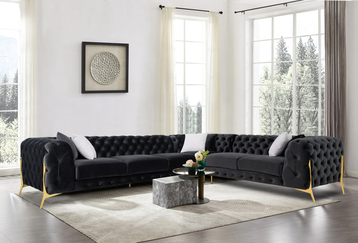 Clarice - Transitional Black Velvet Sectional Sofa