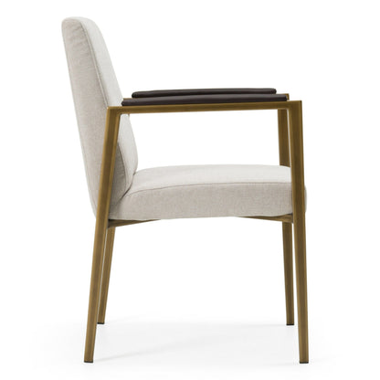 Sanders - Modern Off-White Fabric + Brass Dining Chair