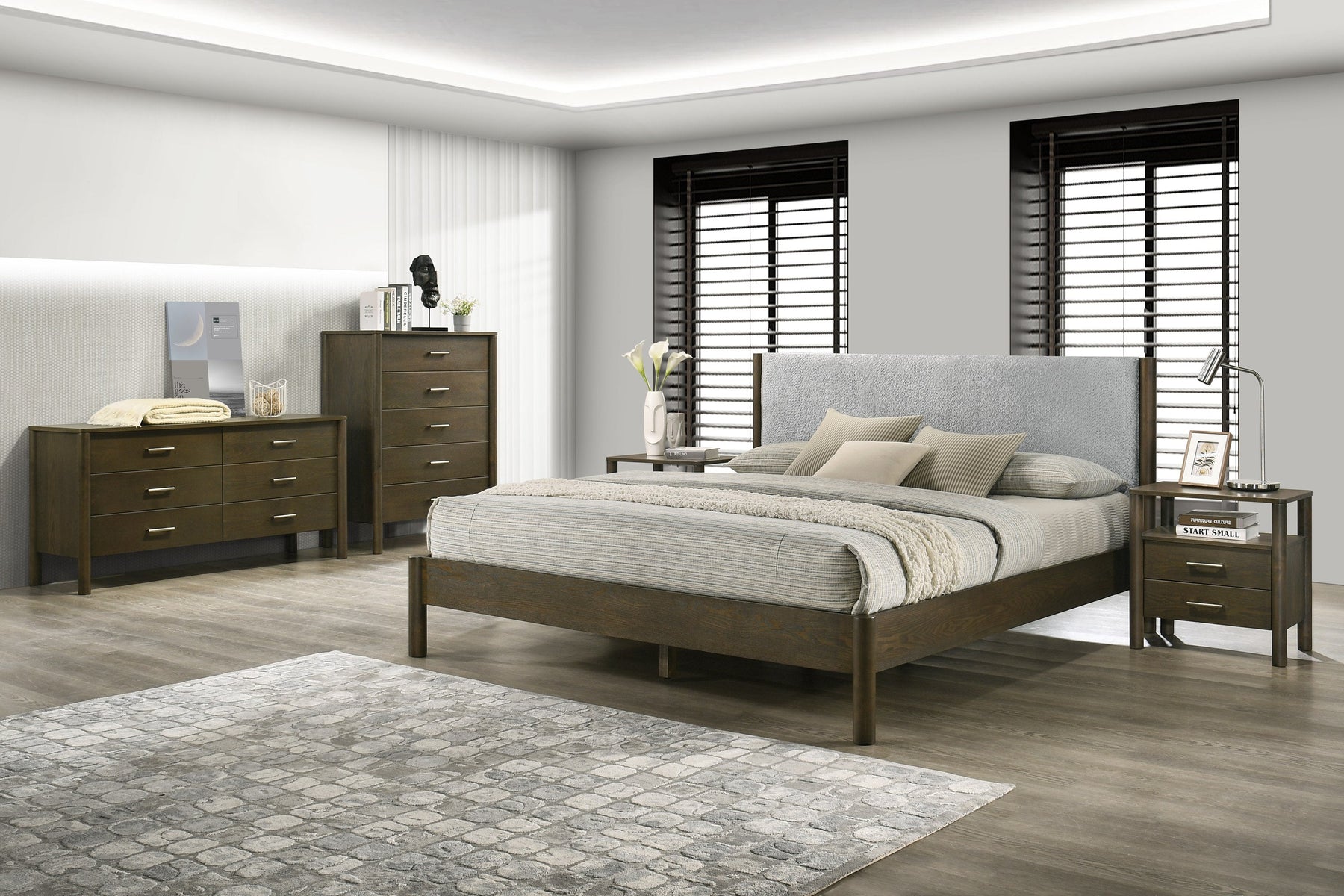 Carolina - Modern Grey Fabric + Wenge Bedroom Set