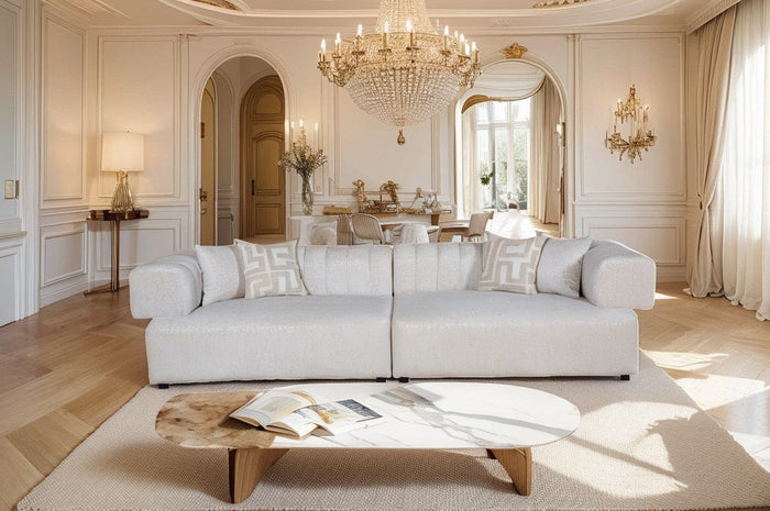 Moreno - Modern Ivory Beige Fabric 4-Seater Sofa