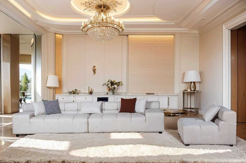 Rhonda - Modern Ivory Beige Fabric Modular Sectional Sofa