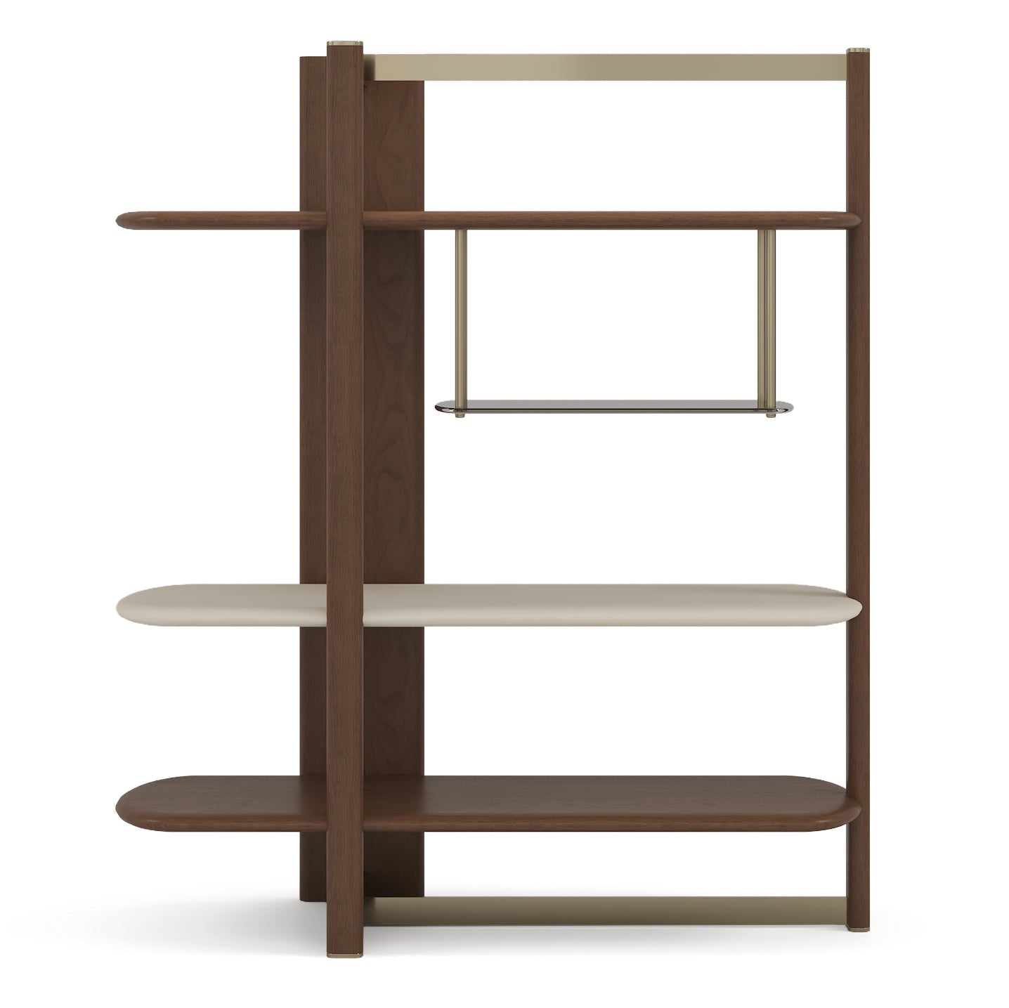 Denali - Mid-Century Modern Walnut + Tea Glass + Gold Left-Facing Shelf