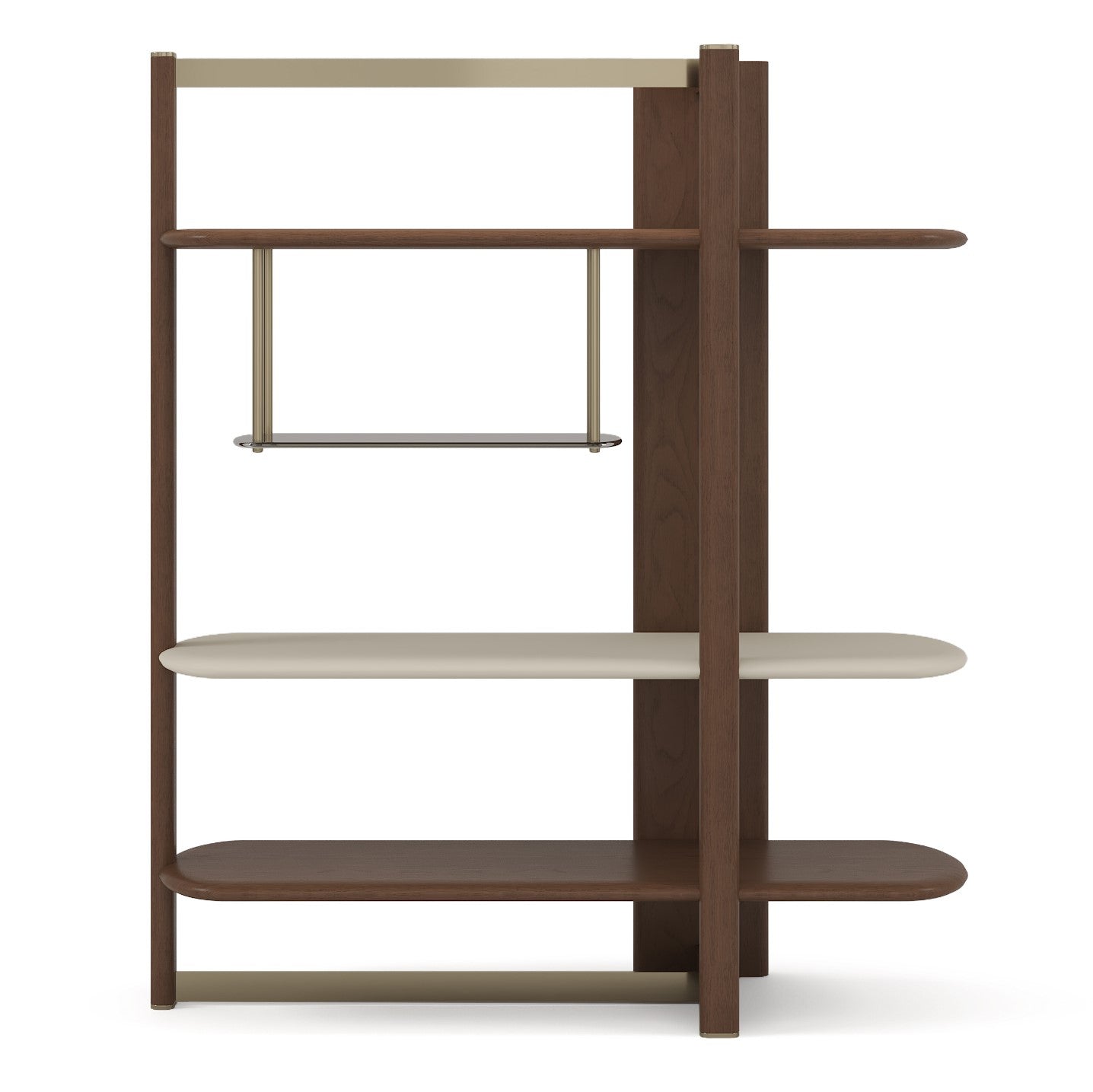 Denali - Mid-Century Modern Walnut + Tea Glass + Gold Right-Facing Shelf