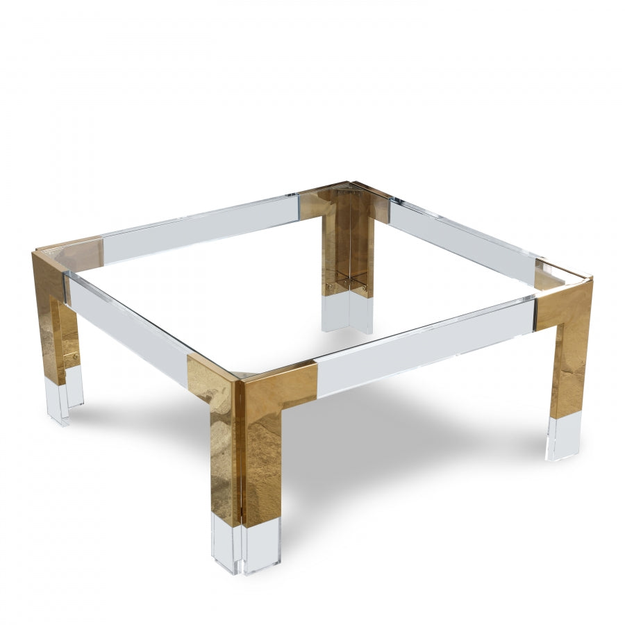 Casper Square Glass Top, Acrylic And Metal Base Coffee Table - Gold