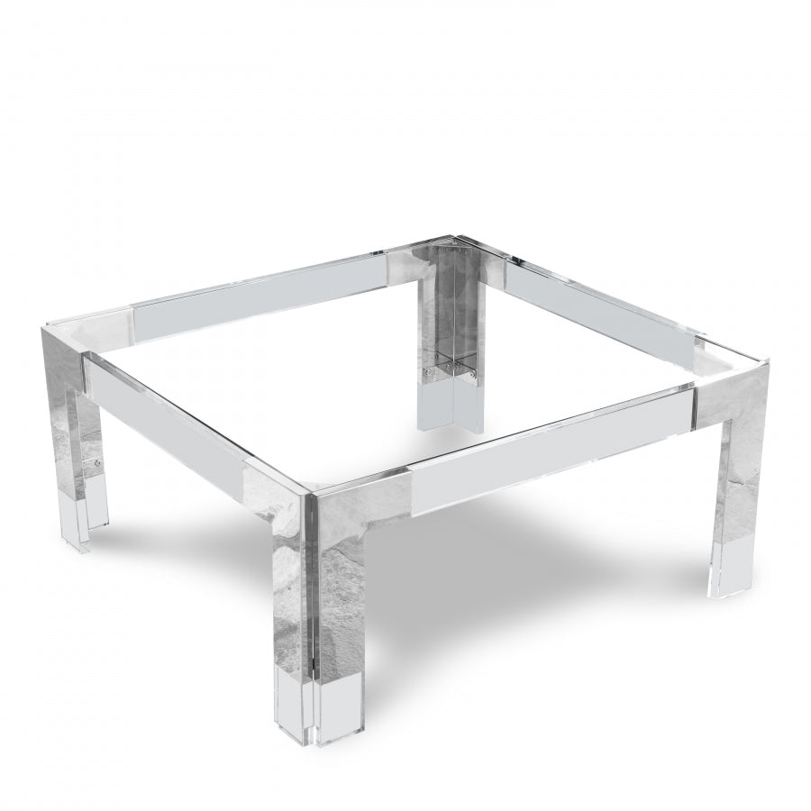 Casper Square Glass Top, Acrylic And Metal Base Coffee Table - Chrome