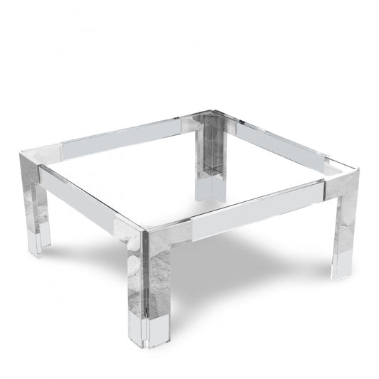 Casper Square Glass Top, Acrylic And Metal Base Coffee Table - Chrome