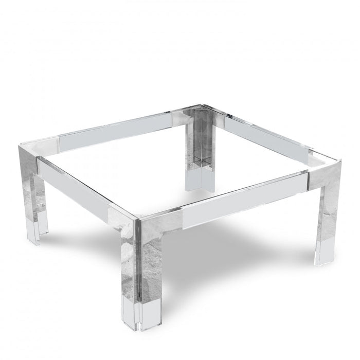 Casper Square Glass Top, Acrylic And Metal Base Coffee Table - Chrome