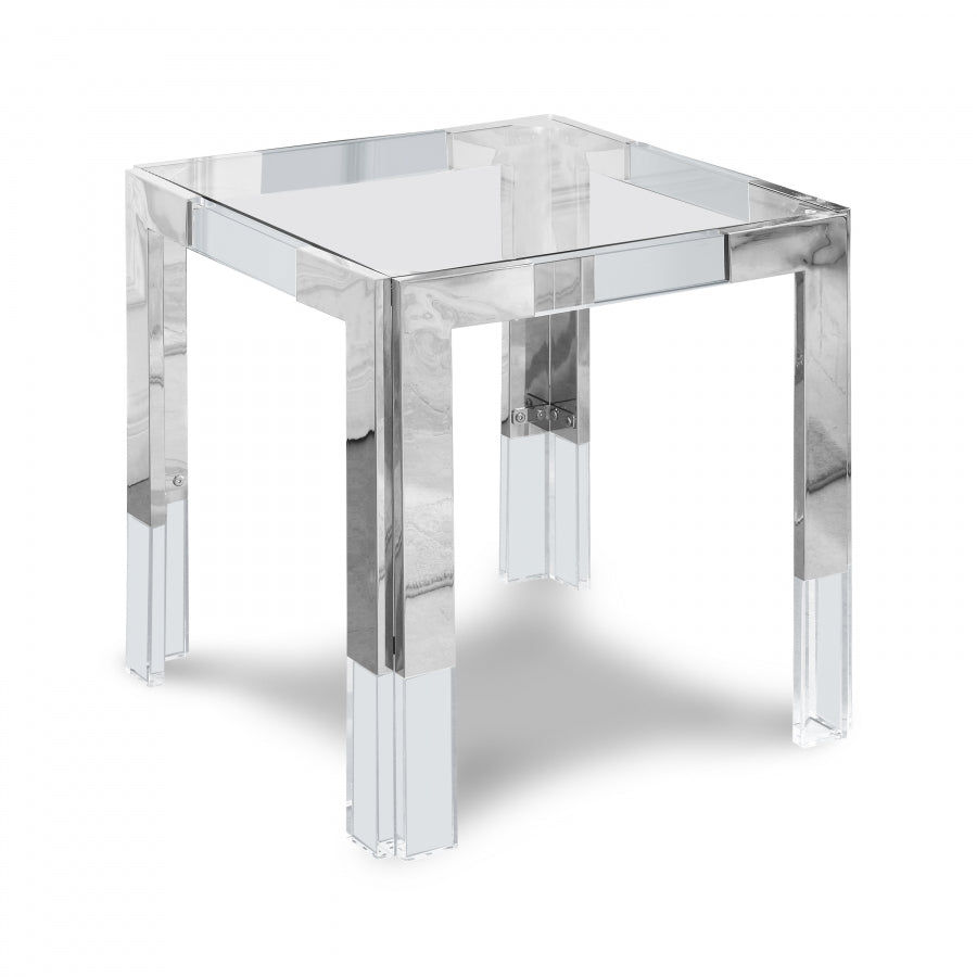 Casper Glass Top, Acrylic And Metal Base End / Side Table - Chrome