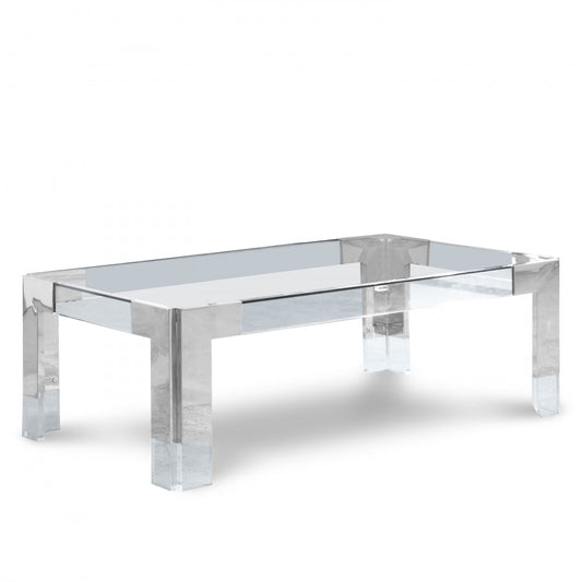 Casper Rectangular Glass Top, Acrylic And Metal Base Coffee Table - Chrome