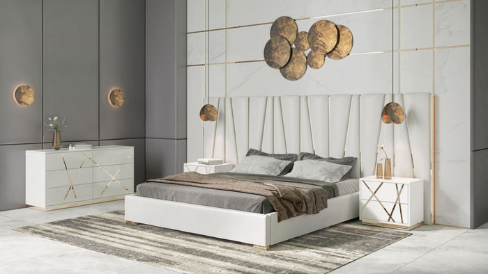 Nixa - Modern White + Gold 4-Piece Bedroom Set
