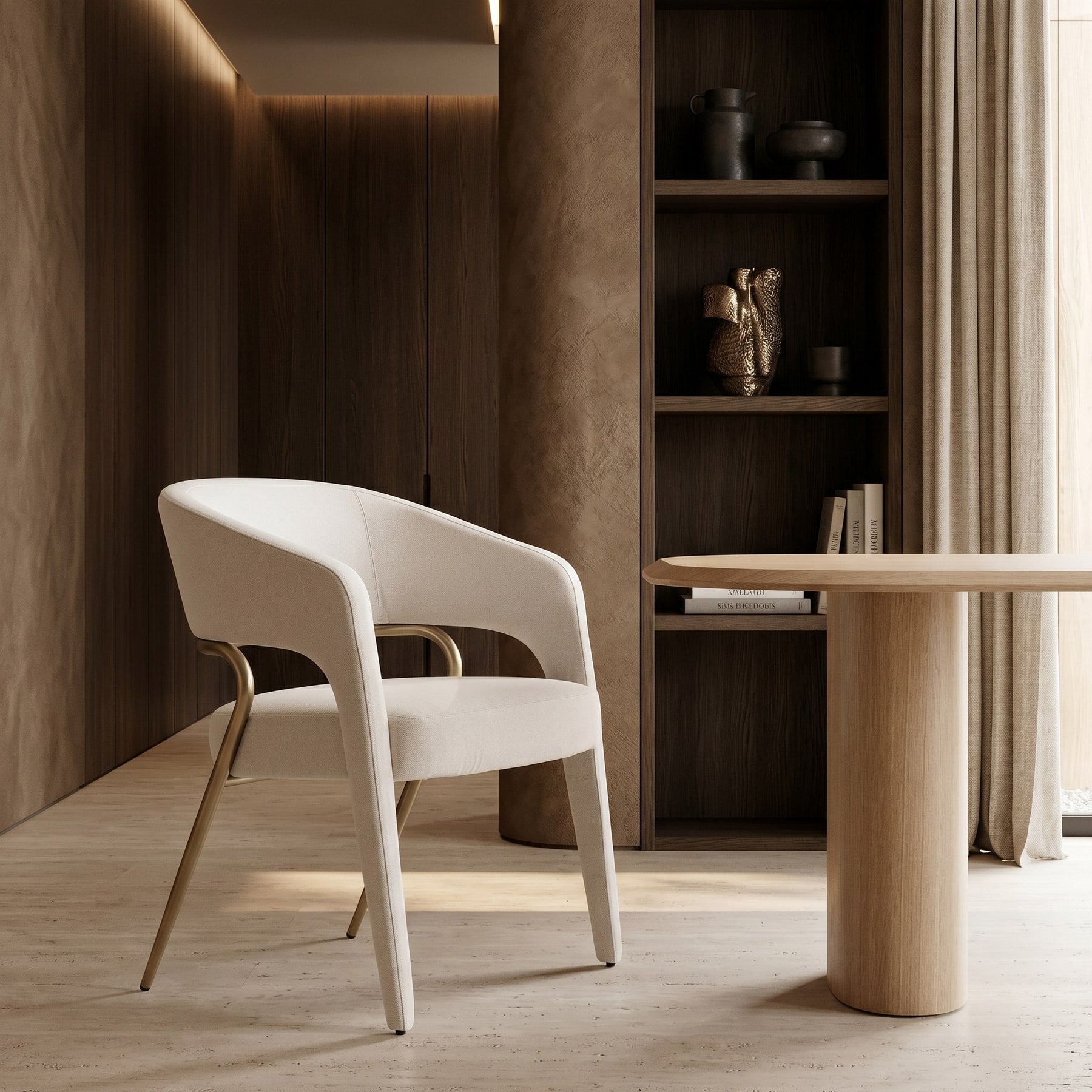 Elson - Modern Off-White Fabric + Antique Brass Dining Chair