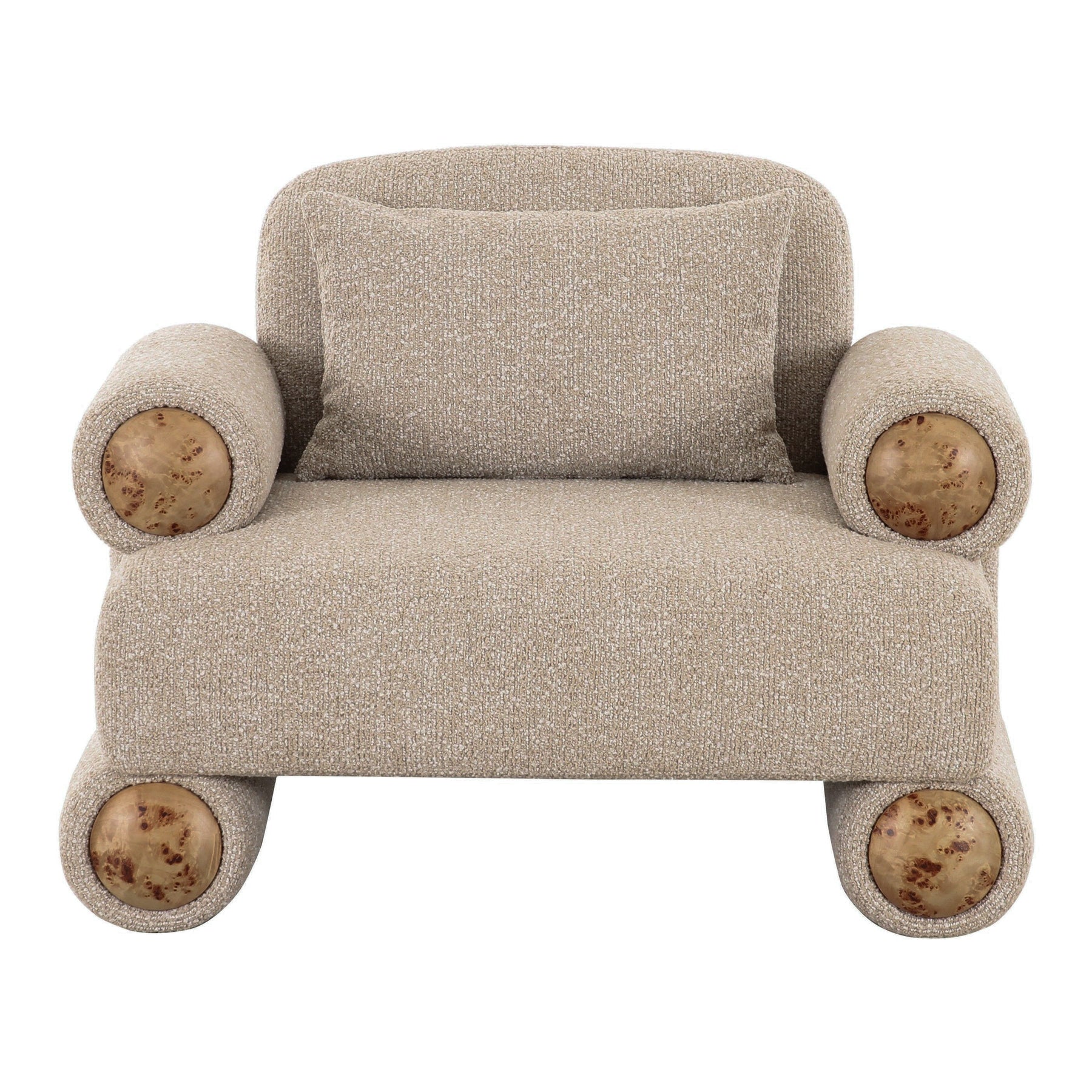 Odette - Modern Beige Fabric + White Burl Accent Chair