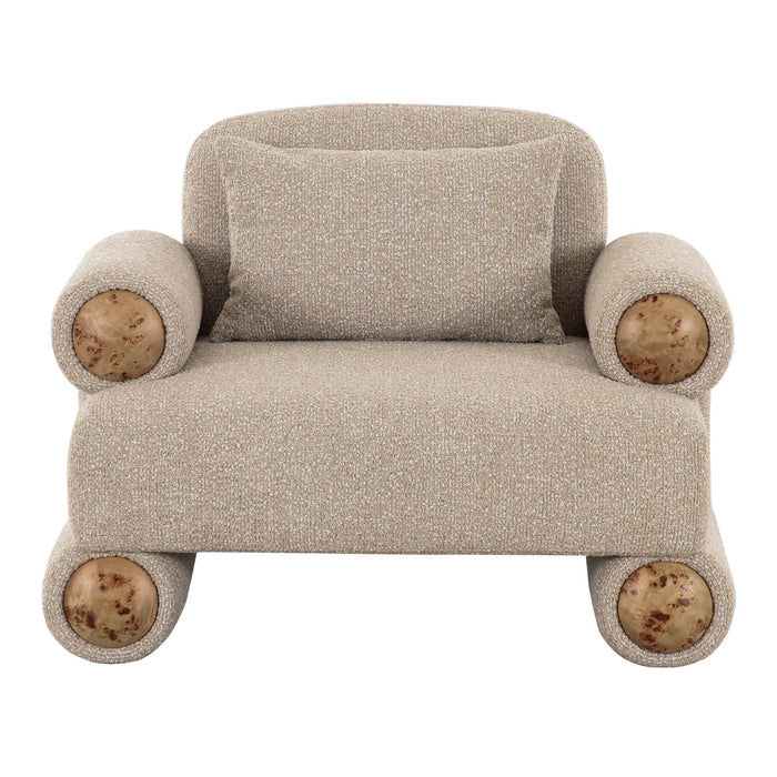 Odette - Modern Beige Fabric + White Burl Accent Chair