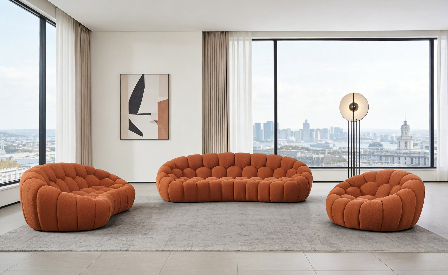 Yolonda - Modern Curved Orange Fabric Sofa