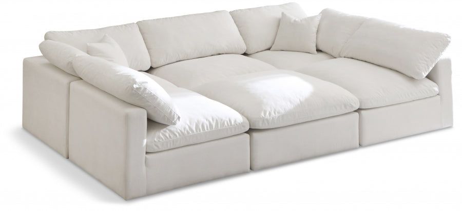 Plush 105" Velvet Upholstered Standard Comfort 6pc. Modular Sectional - Cream