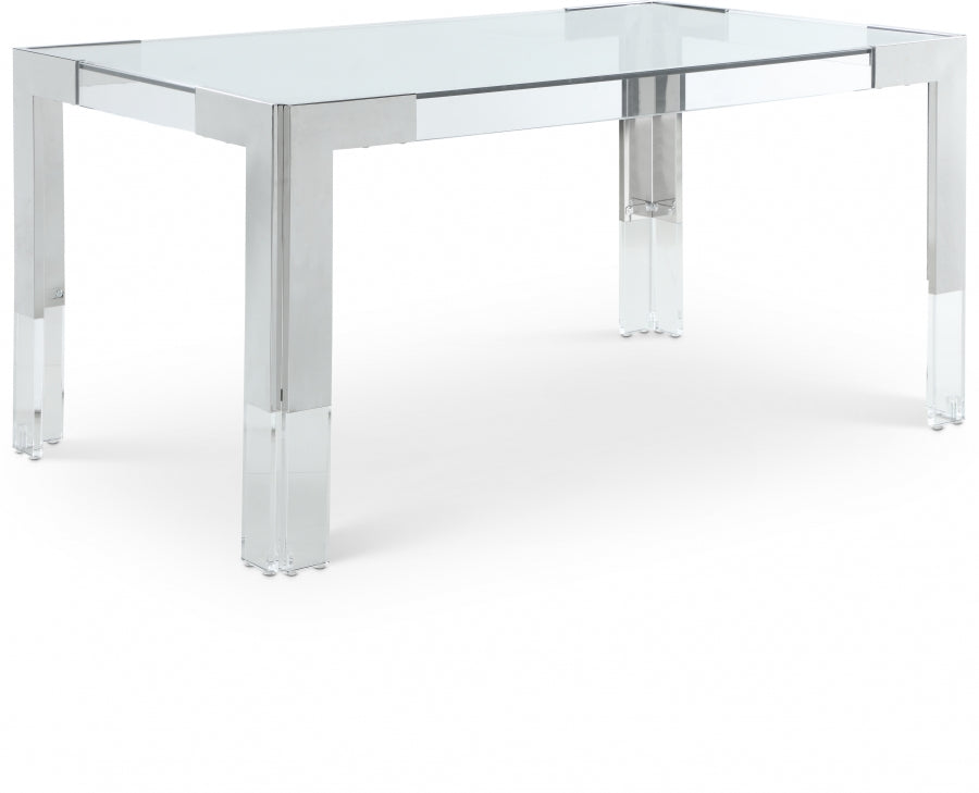Casper 60" Glass Top, Acrylic And Steel Base Dining Table - Chrome