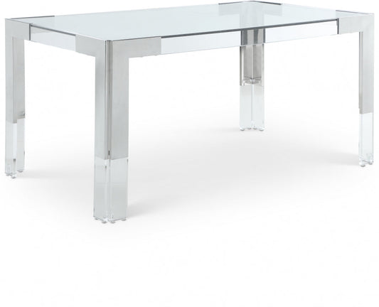 Casper 60" Glass Top, Acrylic And Steel Base Dining Table - Chrome