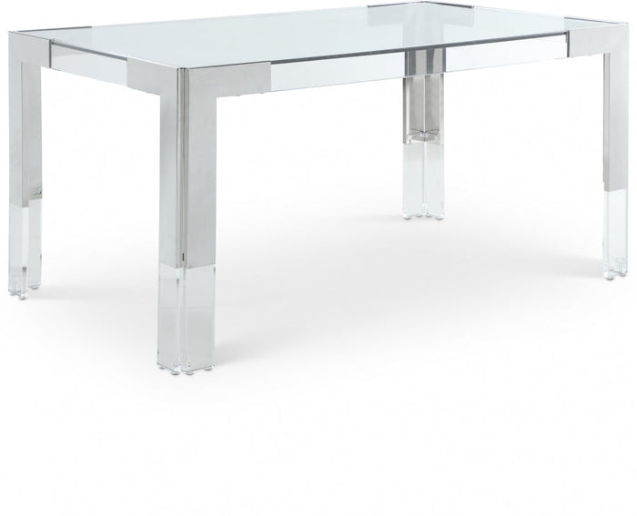 Casper 60" Glass Top, Acrylic And Steel Base Dining Table - Chrome