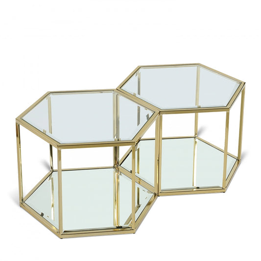 Sei Glass And Steel 2pc. Modular Coffee Table - Gold