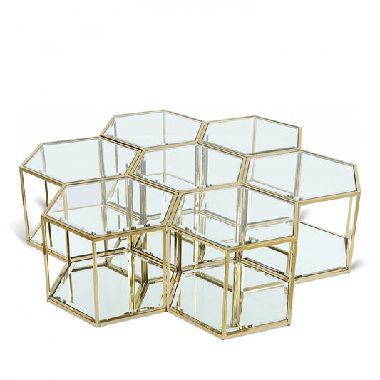 Sei Glass And Steel 7pc. Modular Coffee Table - Gold
