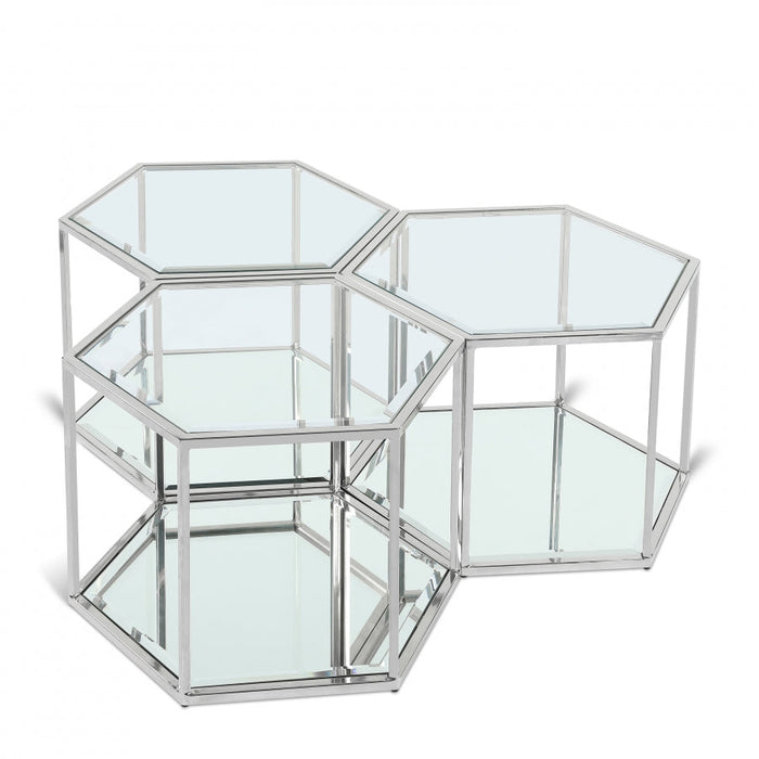 Sei Glass And Steel 3pc. Modular Coffee Table - Chrome
