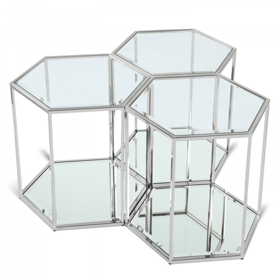 Sei 3 Piece Glass And Steel Modular End / Side Table - Chrome