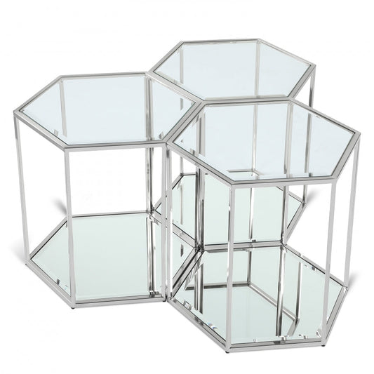 Sei 3 Piece Glass And Steel Modular End / Side Table - Chrome