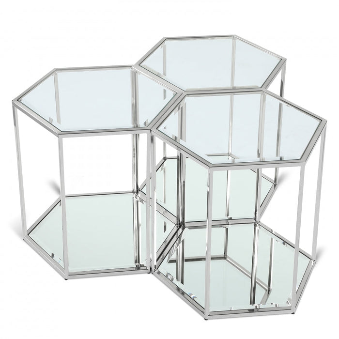 Sei 3 Piece Glass And Steel Modular End / Side Table - Chrome